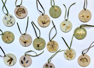 Ceramic Pressed Flower Ornaments - Set of 4